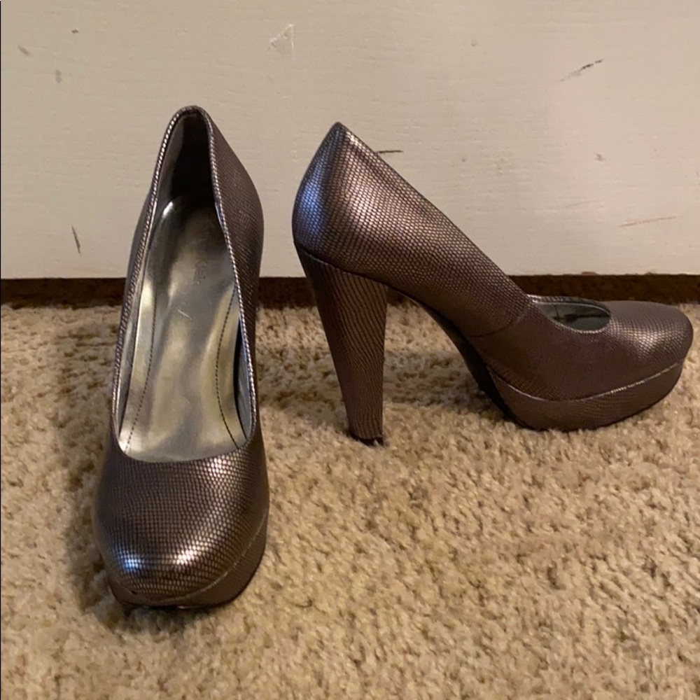 Silver Snakeskin Heels, Calvin Klein